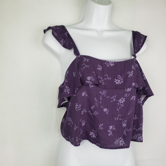 Tillys Co Crop Top Floral Pattern Purple Ruffle - Picture 7 of 8